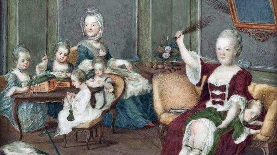 Obraz Marie Terezie s dětmi od neznámého autora.
